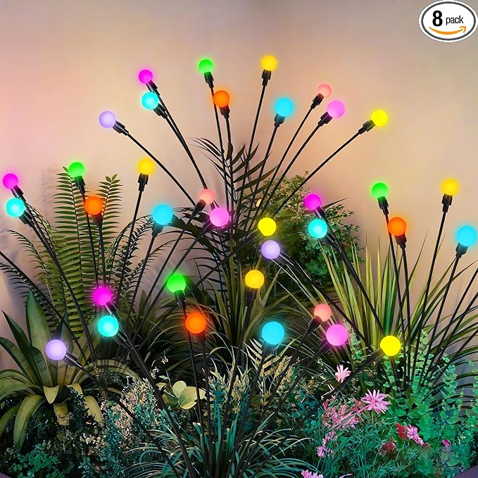 Solar Garden Lights Swaying, 80 LED Firefly Lights Outdoor Waterproof, Garden Decor Solar Lights Outdoor for Yard Porch Patio (8 Pack Multi-Colored)