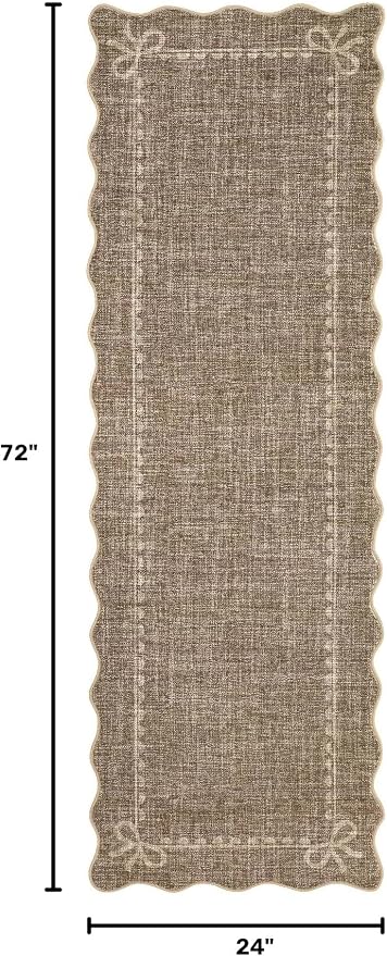 GarveeHome Scalloped Hallway Runner Rug 2x6 Non Slip Bedroom Rugs, Brown | Washable Bow Rug for Girls Dorm Nursery Living Room Entyrway Kitchen, Soft Low Pile Ultra-Thin Stain Resistant Indoor Carpet