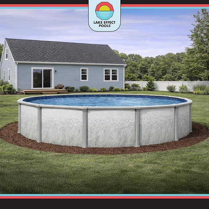Lake Effect Pools 'Antigua' 27 ft Round Above Ground Swimming Pool | 52 Inch Steel Sided Walls | Kit Includes: 25 Gauge Overlap Liner & Widemouth Skimmer