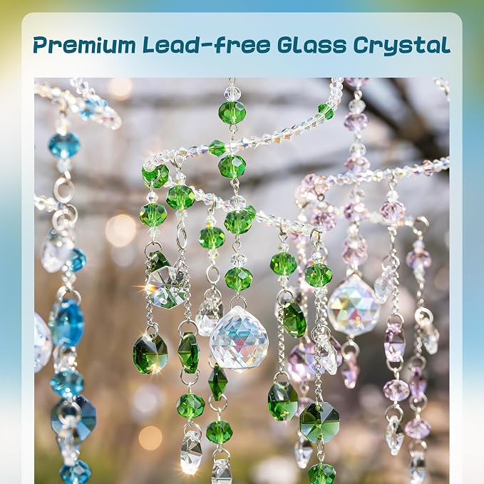 3 Pcs Crystal Suncatchers Wind Chimes, Spiral Sun Catchers Indoor Window | Crystal Wind Chimes Boho Healing Hanging Crystals for Home Garden Wedding Decoration(Pink,Green,Blue)