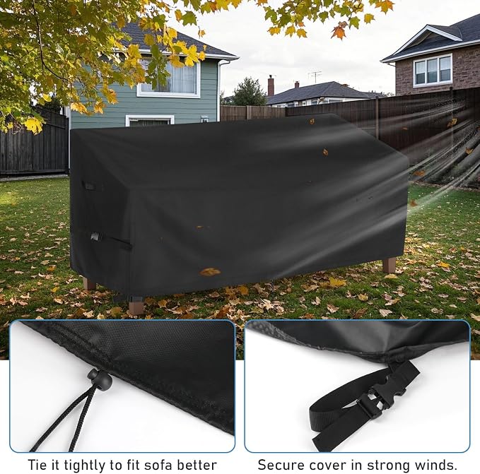 Outdoor Bench Cover for FDW Garden Benches, 46inch Patio Bench Covers Waterproof Heavy Duty for Entryway Bench/Porch Benches, Black-46x22x29in