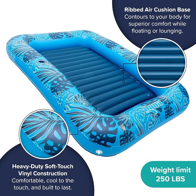 Aqua Inflatable Tanning Pool Lounger, Premium Pool Float with Cupholders and Removeable Pillow for Relaxation and Fun