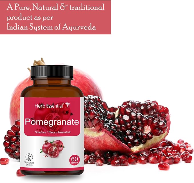Herb Essential Pomegranate Extract Tablets 500mg, Natural Pomegranate Supplement, No Preservatives & Vegan Tablets for Daily Use- 60 Count Bottle (Pack of 1)