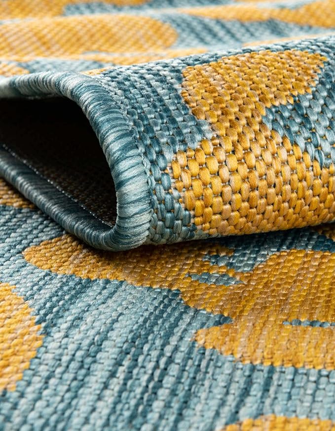 Unique Loom Outdoor Safari Collection Area Rug - Leopard (13' Round, Blue Yellow/ Blue)