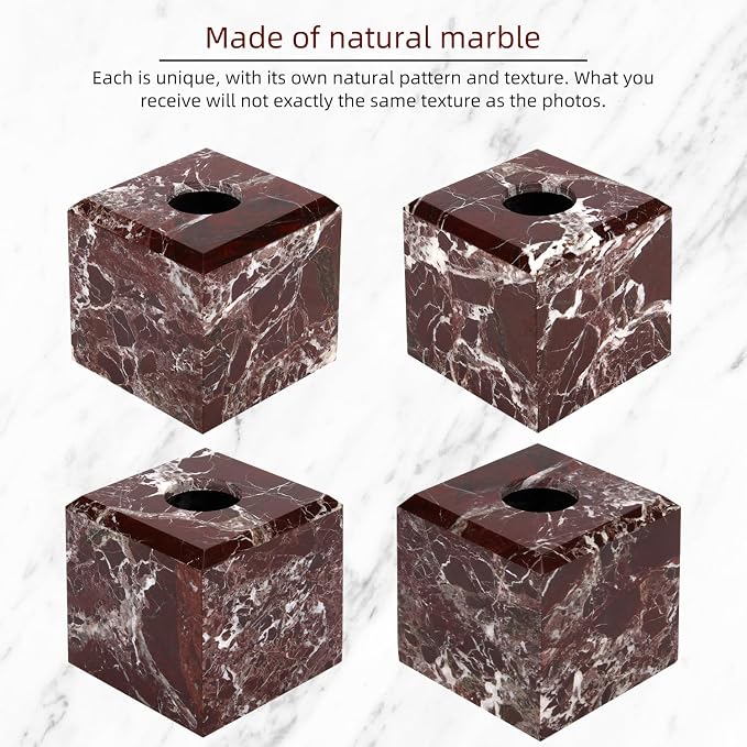 Natural Marble Square Tissue Box Cover ,Stone Modern Decorative Sturdy Napkin Box Holder Case,Facial Paper Organizer for Bathroom Vanity Toilet Countertop,Kitchen (1, Rosso Lepanto, 5.71*5.71*5.51)
