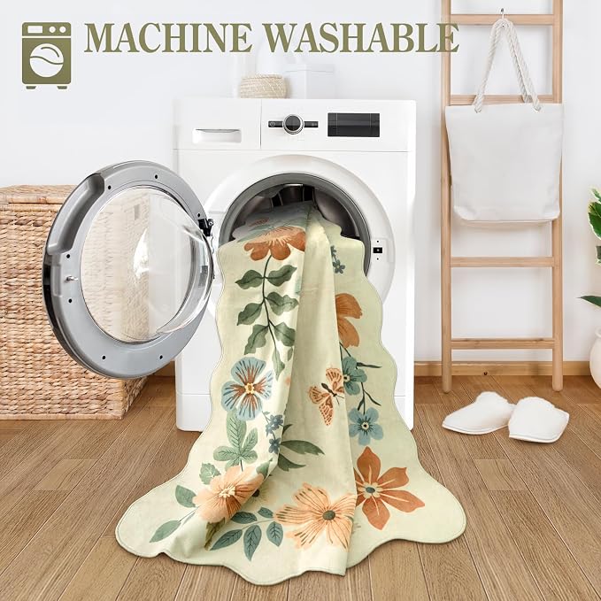 Lahome Floral Kitchen Runner Rug, 2X6 Rug Runners for Hallways Non Slip | Ultra-Thin Soft Non Slip Washable Runner Low-Pile Stain Resistant Boho Carpet for Bedroom Flore (2x6ft, Beige)