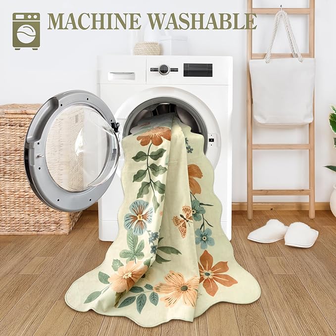 Lahome Floral Washable Runner Rug, 2'6''x8' Soft Hallway Rug Non Slip | Boho Ultra-Thin Kitchen Runners for Hallways with Rubber Backing Carpet for Laundry Bedroom Bathroom Flore (Beige)