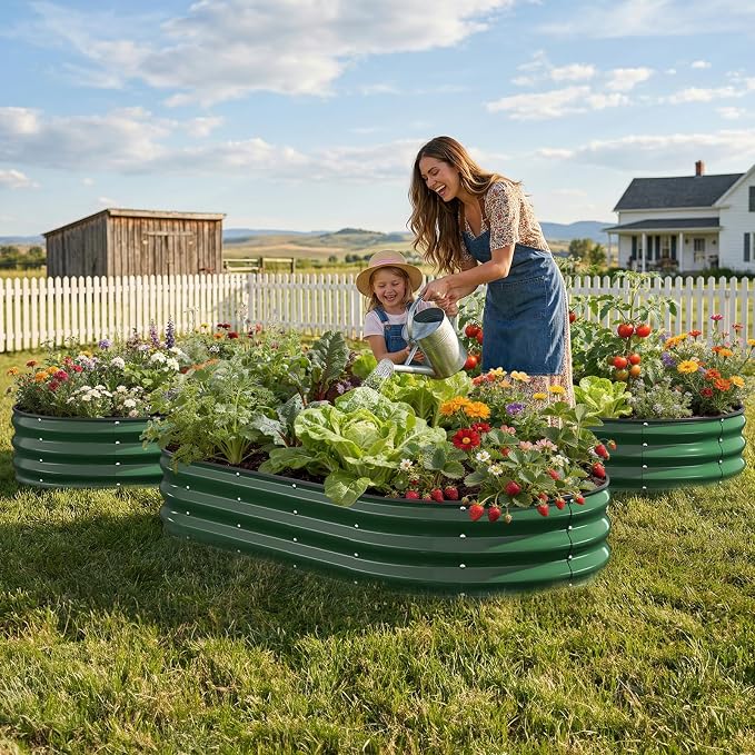 Pattiumo Galvanized Raised Garden Bed 6x3x1 FT, Oval Metal Raised Garden Bed Outdoor Planter Box with Open Bottom, Rust-Resistant Steel Garden Bed for Vegetables Herbs Flowers, Easy Assembly