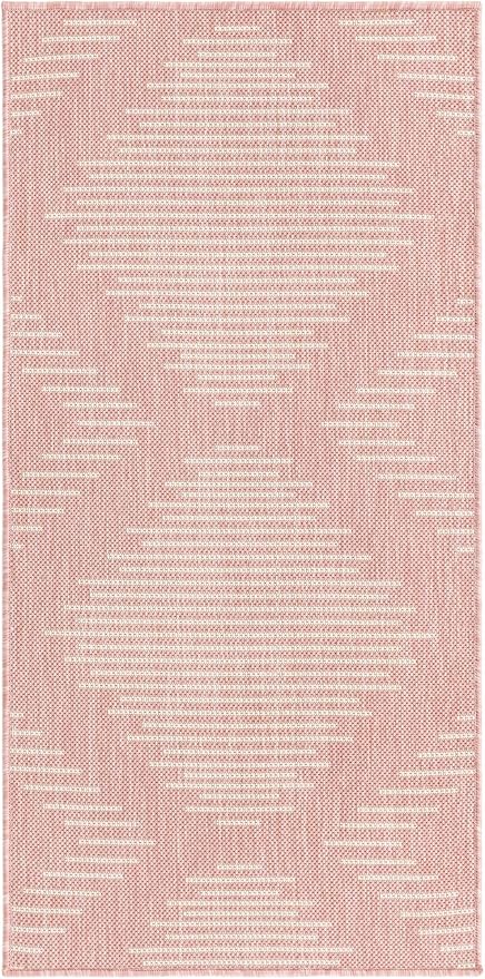 Unique Loom Outdoor Modern Collection Area Rug - Tambor (2' x 4' 1" Runner, Pink/ Ivory)