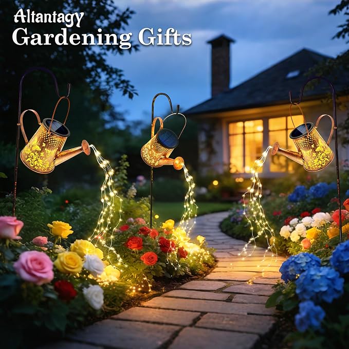 Solar Watering Can Lights:Outdoor Waterproof Metal Led String Lantern - Butterfly Fariy Hanging Decorations for Garden Pathway Patio - Mothers Day Gifts for Mom Grandma Women Over 40
