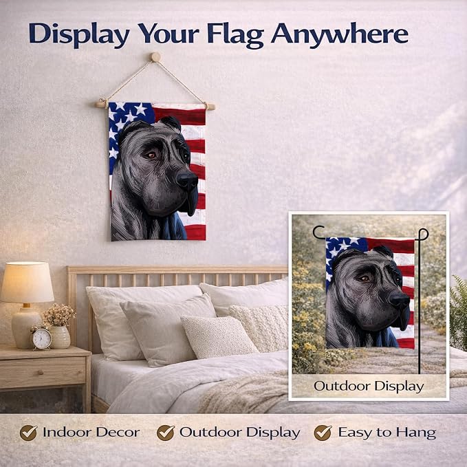 Caroline's Treasures CK6640GF Perro de Presa Canario American Flag Garden Flag Mailbox Flag Decorative Yard Flag Banner Outside Patio Artwork Yard Flower Beds, Garden Size, Multicolor