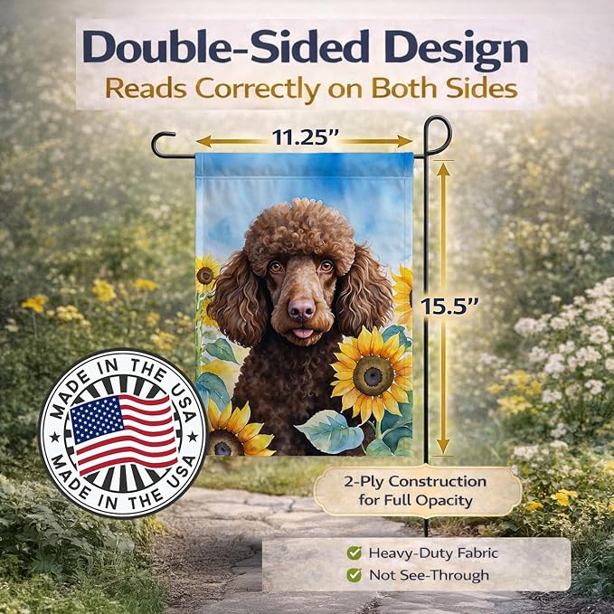 Caroline's Treasures DAC6140GF Chocolate Poodle in Sunflowers Garden Flag Mailbox Flag Decorative Yard Flag Banner Outside Patio Artwork Yard Flower Beds, Garden Size, Multicolor