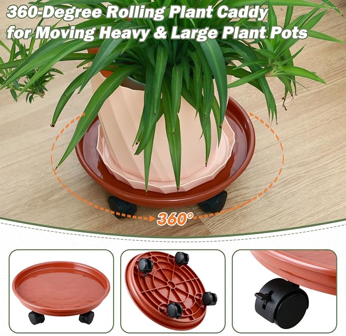 4 Packs Plant Caddy with Wheels 11.8" Plastic Rolling Plant Stands Heavy-Duty Plant Dolly with Casters Indoor Outdoor Wheeled Plant Roller Base Large Planter Saucers Plant Mover
