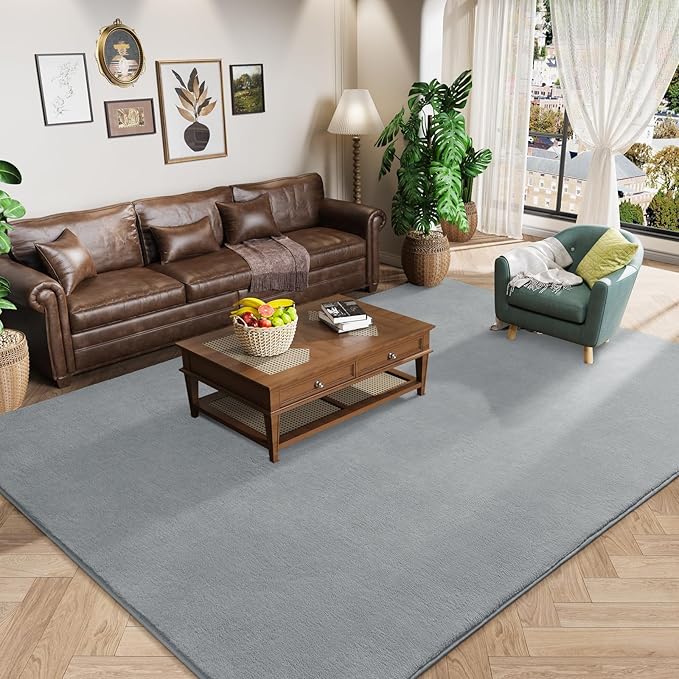 Amearea Large Area Rugs for Bedroom Living Room, 8x10 Grey Memory Foam Rug | Thickened Fluffy Indoor Washable Rugs Non Slip Minimalist Carpet for Boys Girls Dorm Nursery Room Decor