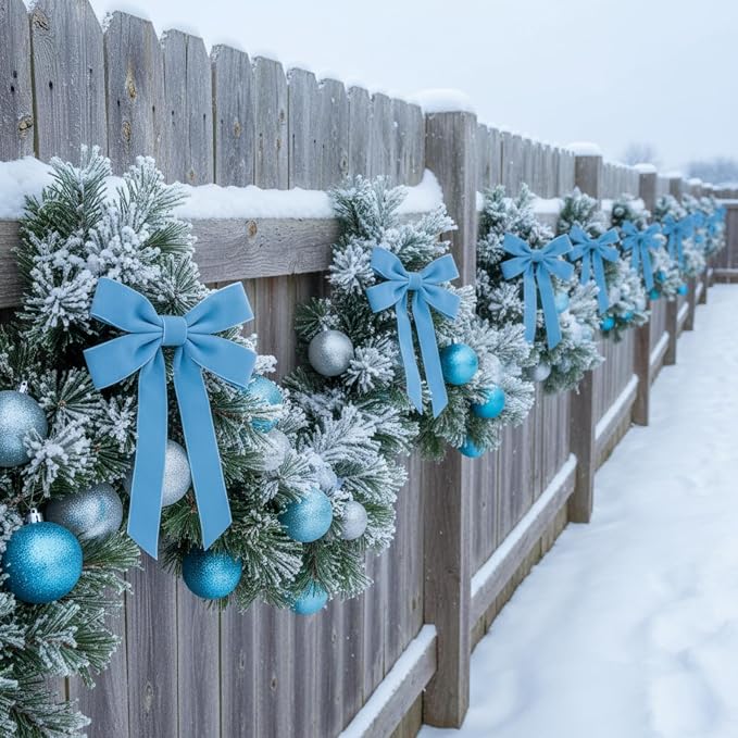 Soulchen 12 Pcs 20 Inches Christmas Garland Ties with Large Velvet Bows Reusable Holiday Wreath Twist Tie Bows for Banister Christmas Tree Indoor Outdoor Party Decorations (Blue)