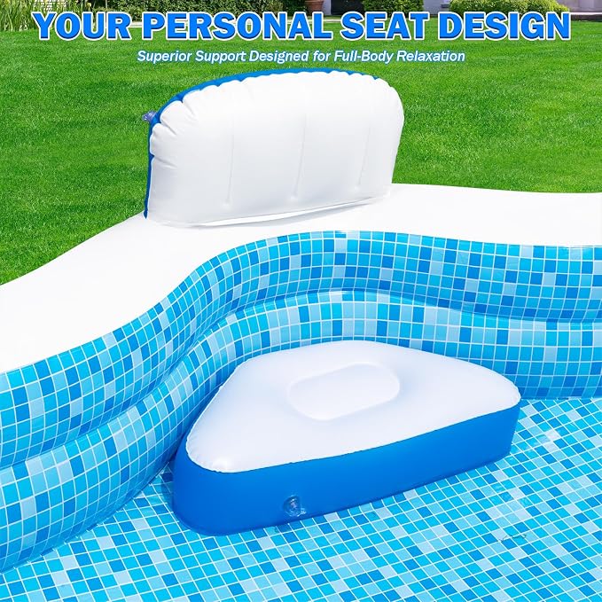 Extra Large Inflatable Pool with Pump, 121" X 90" X 22" Full-Sized Blow Up Pool with Seats for Adults, Family Inflatable Swimming Pool for Summer Water Party Backyard Garden Lawn