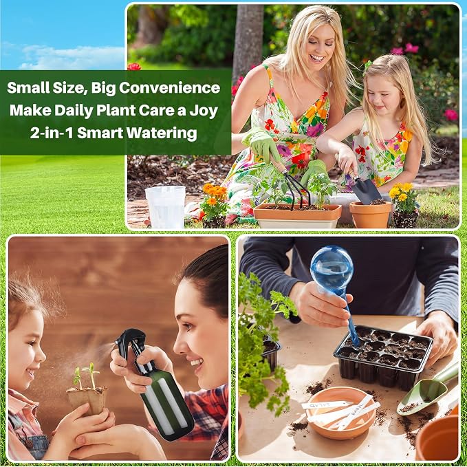 Indoor Plant Watering Can Set, 13 Pcs Garden Set with 47 oz Long Spout Can, Spray Mister, Squeeze Bottle, 6 Self Watering Globes, Gardening Tools & Pruning Scissors for Plants(Blue)