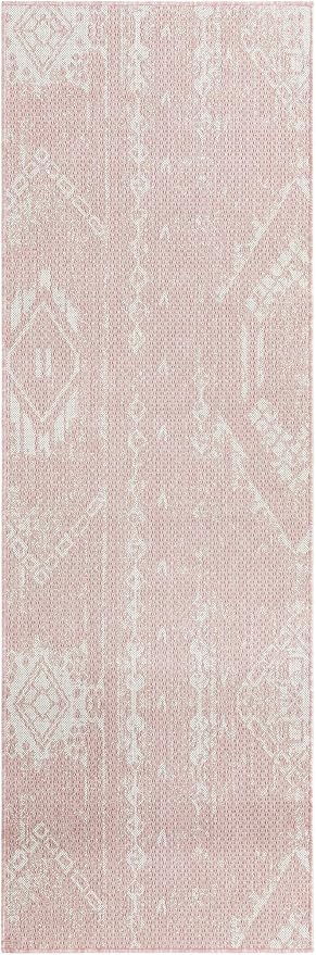 Unique Loom Outdoor Bohemian Collection Area Rug - Anthro (2' 7" x 8' Runner, Pink/ Ivory)