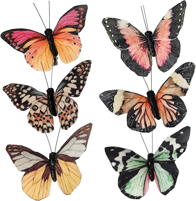 Berfutall-Artificial Feather 3D Butterfly Party Decorations Set of 12 with Clip 6 Color Ornaments for Home Decoration