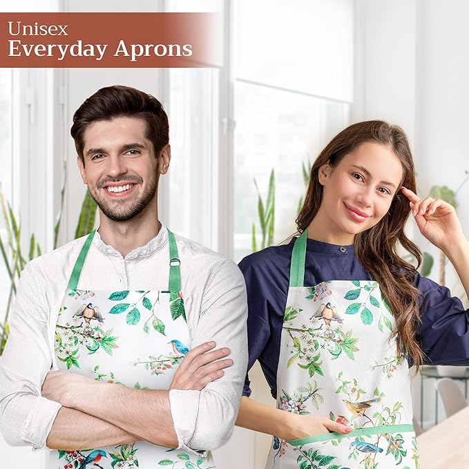 Maison d' Hermine Aprons for women with Pocket 100% Cotton (27.50"x31.50") | Adjustable Neck Strap & long ties Apron Men Chef Wedding Cooking Gardening Server Maid