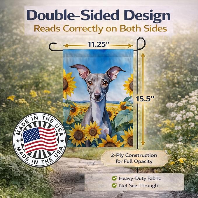 Caroline's Treasures DAC6101GF Italian Greyhound in Sunflowers Garden Flag Mailbox Flag Decorative Yard Flag Banner Outside Patio Artwork Yard Flower Beds, Garden Size, Multicolor