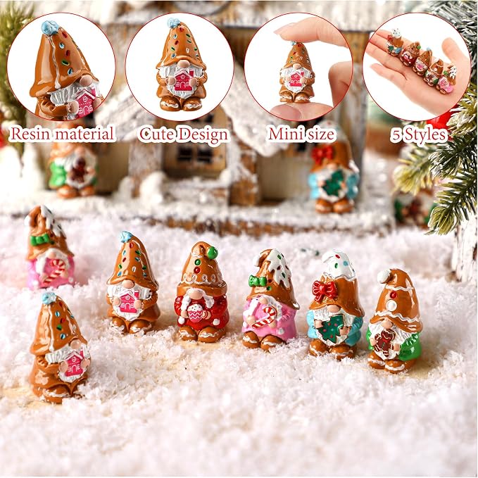 80 Pcs Gingerbread Man Mini Resin Gnomes Gingerbread Man Miniature Gnomes Figurines Tiny Resin Statues Xmas Table Centerpieces for Patio Garden Ornament to Hide