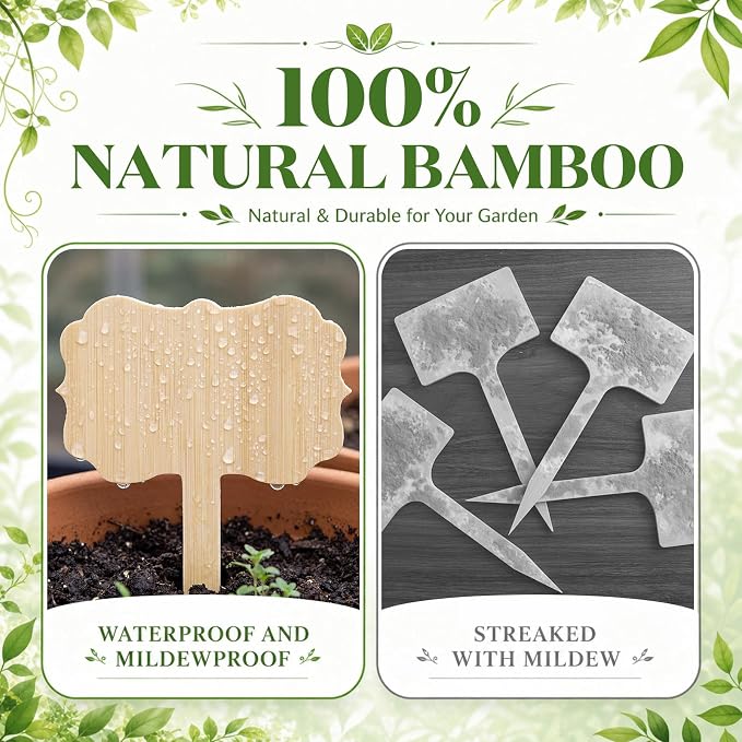 Hicarer 30 Pcs 9.4" x 5" Extra Large Bamboo Garden Markers, Retro Style Natural Wood T-Type Large Plant Labels for Herbs, Flowers & Vegetables – Easy to Read Full-Size Tags for Garden Outdoor