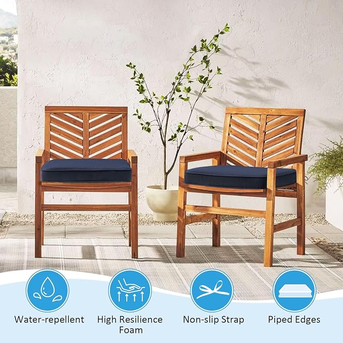 17 x 16 Inch Sunbrella Outdoor Chair Cushions with Tie Straps, Set of 4 Thick Water Repellent Round Patio Chair Pads for Garden Lawn Patio Furniture, Canvas Navy