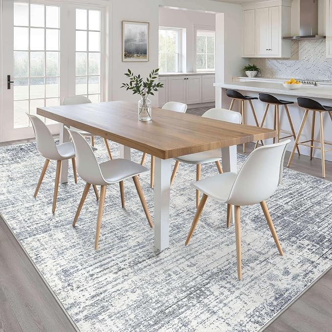 LOONGRUG 8x10 Area Rugs Washable Neutral Modern Rug for Living Room Blue | Abstract Soft Stain Resistant Indoor Non-Slip Carpet for Bedroom Nursery Kids Office Playroom Dining Room