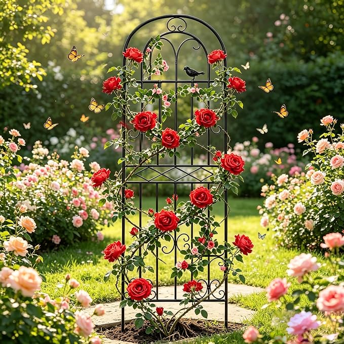 2 Pack 86.6" x19.7 Metal Gardon Trellis for Climbing Plants Flowers Outdoor, Rustproof, Heavy Duty, Black Coating Plant Support for Rose, Vines, Flowers, Perfect for Training Climbing Plants, Black