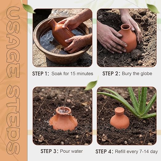 DoubleFill 1 Pcs 150oz Ollas Terracotta Watering Pots Self Watering Planter Insert Terracotta Globes Clay for Outdoor Indoor Garden Plants, Easy to Refill