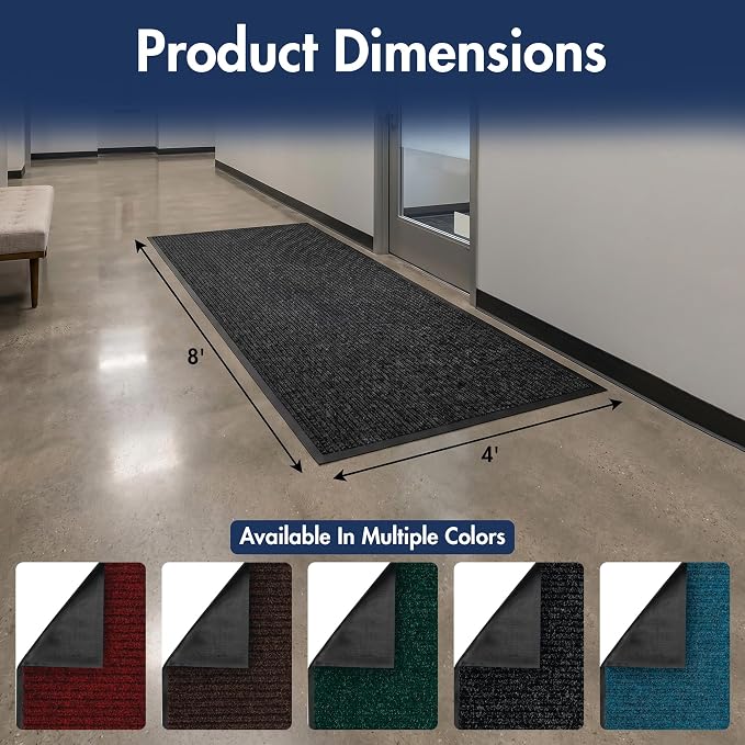 Notrax 109 Industrial Door Mat, 4' x 8' Large Entrance Mat, Heavy Duty Commercial Rugs for Entryway, Welcome Lobbies, Garage, and Mudroom, Made in the USA, Charcoal Black, Brush Step 109S0048CH