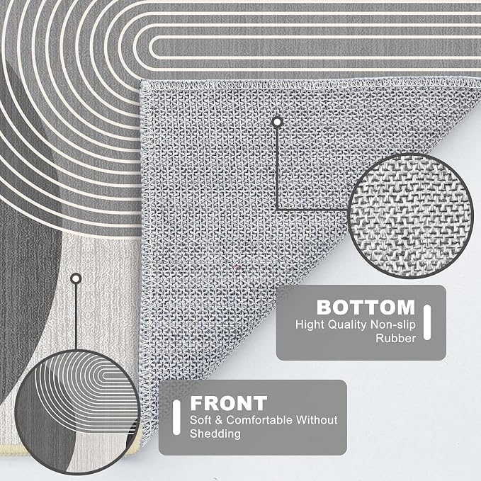 8x10 Large Area Rug for Living Room BohoRug Bohemian Rugs Machine Washable Modern Geometric Rug Non Slip Printed Low Pile Indoor Floor Carpet for Dining Room Bedroom Office,Grey and Black