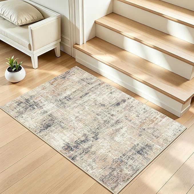2x3 Area Rugs for Entryway Bathroom, Gold Abstract Kitchen Mats for Floor | Soft Door Mat Indoor Entrance, Farmhouse Carpet for Entry Living Room Bedroom, Stain Resistant Non-Shedding Foldable Rug