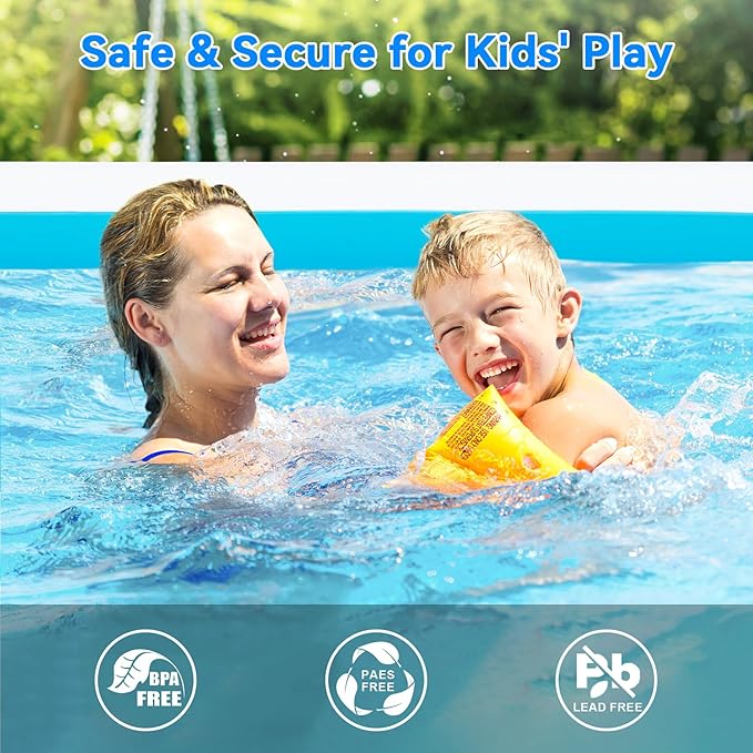 Extra Large Inflatable Pool for Adults 120"x85"x26" – Blow Up Pool with Seats & Backrest, Fits 10 Adults, Air Pump Included, Heavy Duty Above Ground Family Swimming Pool, Inflatable Pool for Backyard
