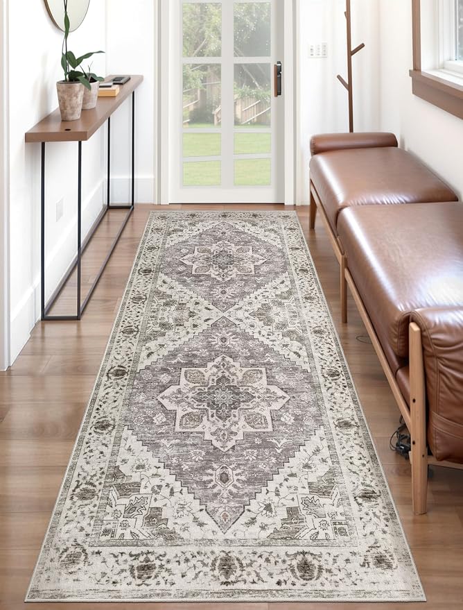 SERISSA 2x6 Washable Non Slip Boho Runner Rug for Hallway，Earth Tone | Ultra Soft Vintage Oriental Carpet Low-Pile Distressed Tribal Floor Carpet for Kitchen Bedroom Bathroom Laundry Living Room