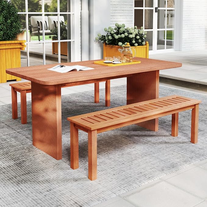Giantex 47" Outdoor Bench with Slatted Seat, 705Lbs Capacity, Solid Wood Frame, Teak Oil Finish, Backless Garden Bench for Patio Dining, Yard, Porch, Entryway, Park, 2-Person Outside Seat Chair (2)