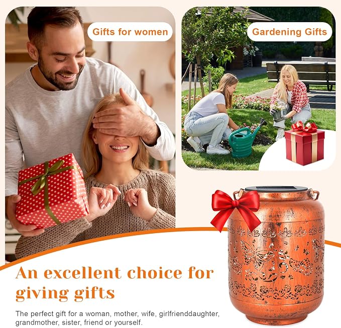 2 Packs Butterfly Solar Lanterns Outdoor Waterproof Garden Decor Birthday Gifts for Women Metal Hanging Solar Lights for Yard Patio Lawn Backyard Butterfly Christmas Gardening Gifts for Mom Grandma