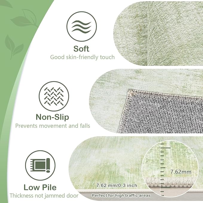 Area Rugs 9x12 Living Room: Washable Rug Modern Abstract Large Rugs Soft Non Slip Neutral Rug Stain Resistant Indoor Carpet for Bedroom Kitchen Dining Room Home Office Rugs(Green,9'x12')
