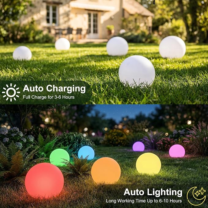 8 Inch Solar Globe Lights Outdoor Waterproof, LED Solar Ball Light Outdoor 16 RGB Colors 4 Modes with Remote Control, Solar Shpere Lamp Orb Light for Patio,Garden,Yard,Beach,Pathway