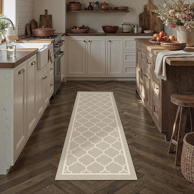 Beige 2x6 Washable Runner Rug Kitchen Non Slip Long Carpet | Soft, Low Pile, Easy Clean, Indoor Rugs for Hallway, Entryway, Laundry Room, Bathroom, Modern Neutral Decor