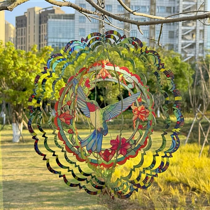 Eandisom Wind Spinners Outdoor Hummingbird - Birthday Gifts for Women Mom Grandma, Hanging Wind Spinner 12 inch 3D Wind Sculptures for Garden Decor for Outside, Patio, Yard, Outdoor