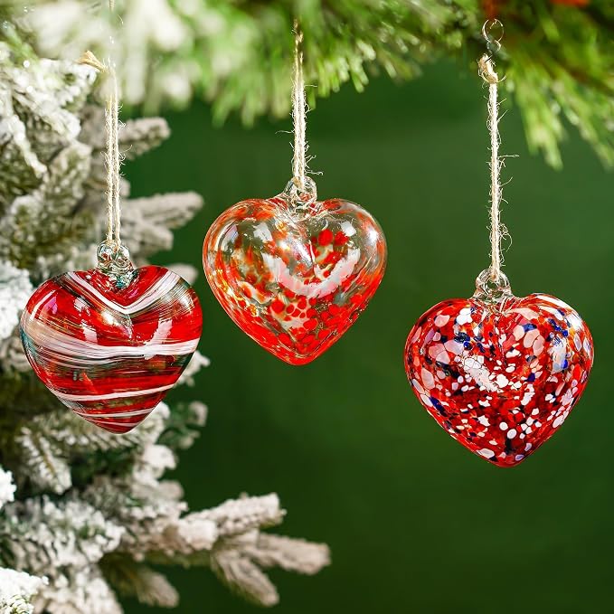 Hand Blown Glass Red Heart Ornaments Hanging Friendship Hearts for Outdoor | Thickened Shatter-Resistant Hand Blown Glass, Garden Tree Wedding Party Hanging Ornament