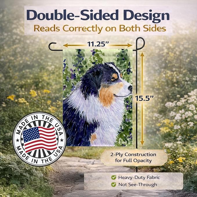 Caroline's Treasures SS8737GF Australian Shepherd Garden Flag Mailbox Flag Decorative Yard Flag Banner Outside Patio Artwork Yard Flower Beds, Garden Size, Multicolor