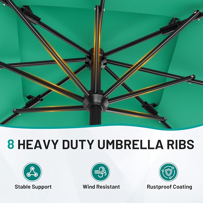 AreShark 8'x10' 2 Tiers Rectangular Patio Umbrella - Outdoor Umbrella Waterproof UV Protection, Market Table Umbrella w/Crank for Pool, Backyard, Deck(Turquoise)