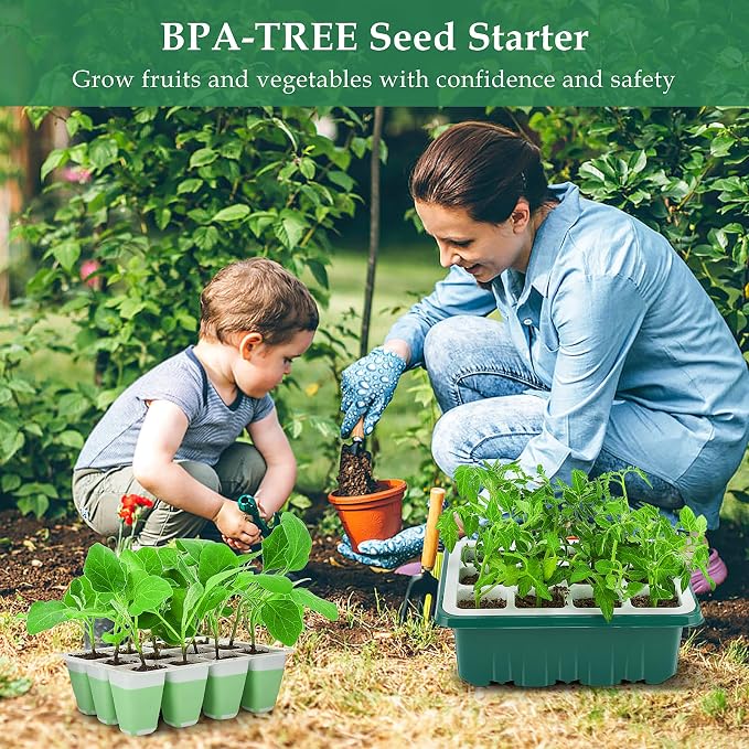 Seed Starter Tray, 72 Cells Indoor Seed Starter Kit, Flexible Silicone Designed Seedling Starter Trays, Germination Tray with Humidity Dome & Lids(4in Height), Reusable & Dishwasher Safe, BPA-Free