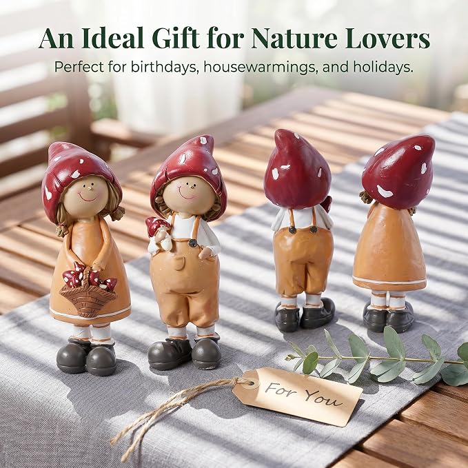 2-Piece Mushroom Decor Fairy Garden Accessories Outdoor Resin Cute Boy and Girl Figurines Whimsical Garden Statues Miniature Fairy Garden Supplies for Patio Yard Lawn Home