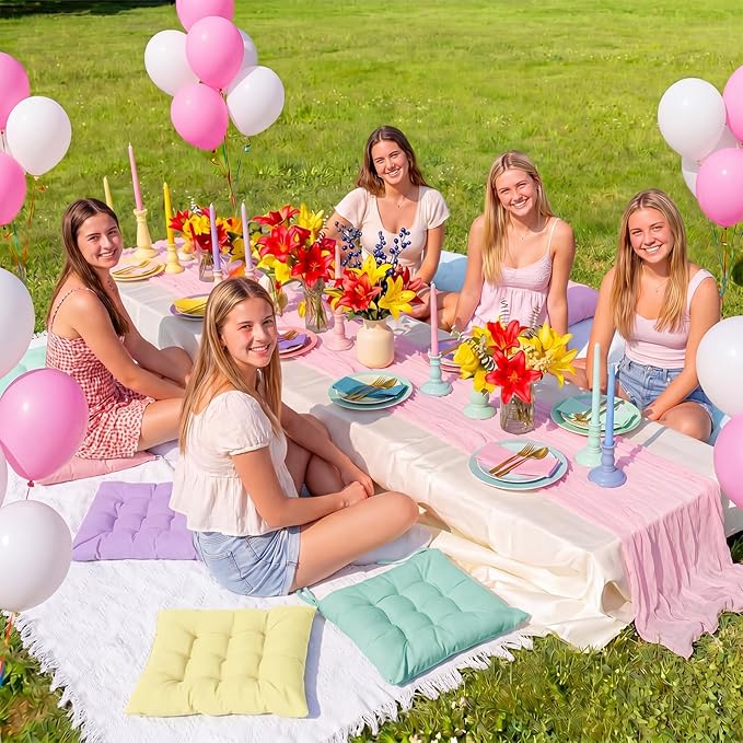 Extra Large Outdoor Picnic Blanket with Table Runner and Floor Pillow Cushion for Picnic Wedding Birthday Baby Shower Backyard Decor(91 x 71'',Pastel,8 Pcs)
