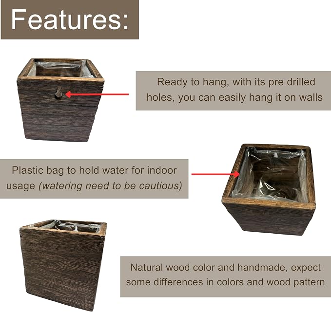 LaLaGreen Wood Planter Boxes for Plants (4x4 Inch, 8 Pack) Small Square Wall Mounted Planters for Indoor Plant, Herb Wooden Box Hanging Flower Pot Plant Holder Outdoor Fence Vertical Garden Home Decor