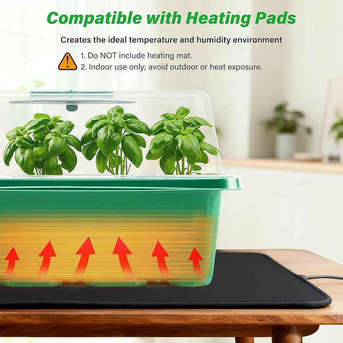 Bonviee 5-Pack Seed Starter Trays, Seed Starter Kit with Adjustable Humidity Dome and Base Indoor Greenhouse Mini Propagator for Seeds Growing Starting (12 Cells Per Tray, Green)